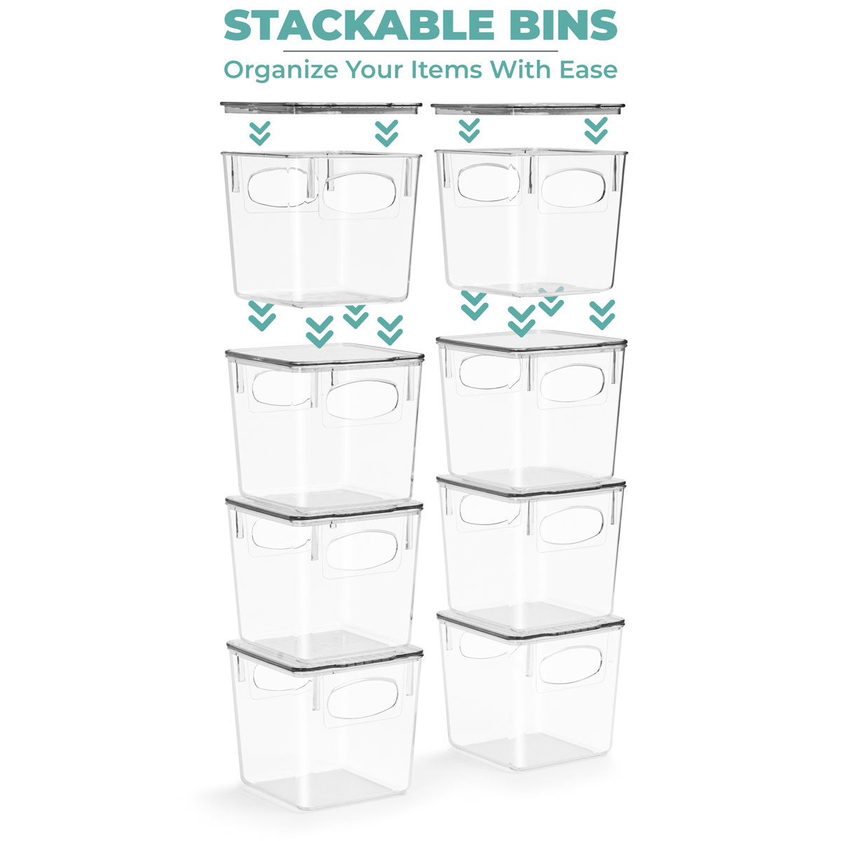 Sorbus 4 Pack Small Clear Plastic Pantry Storage Bins with Lids and Handles